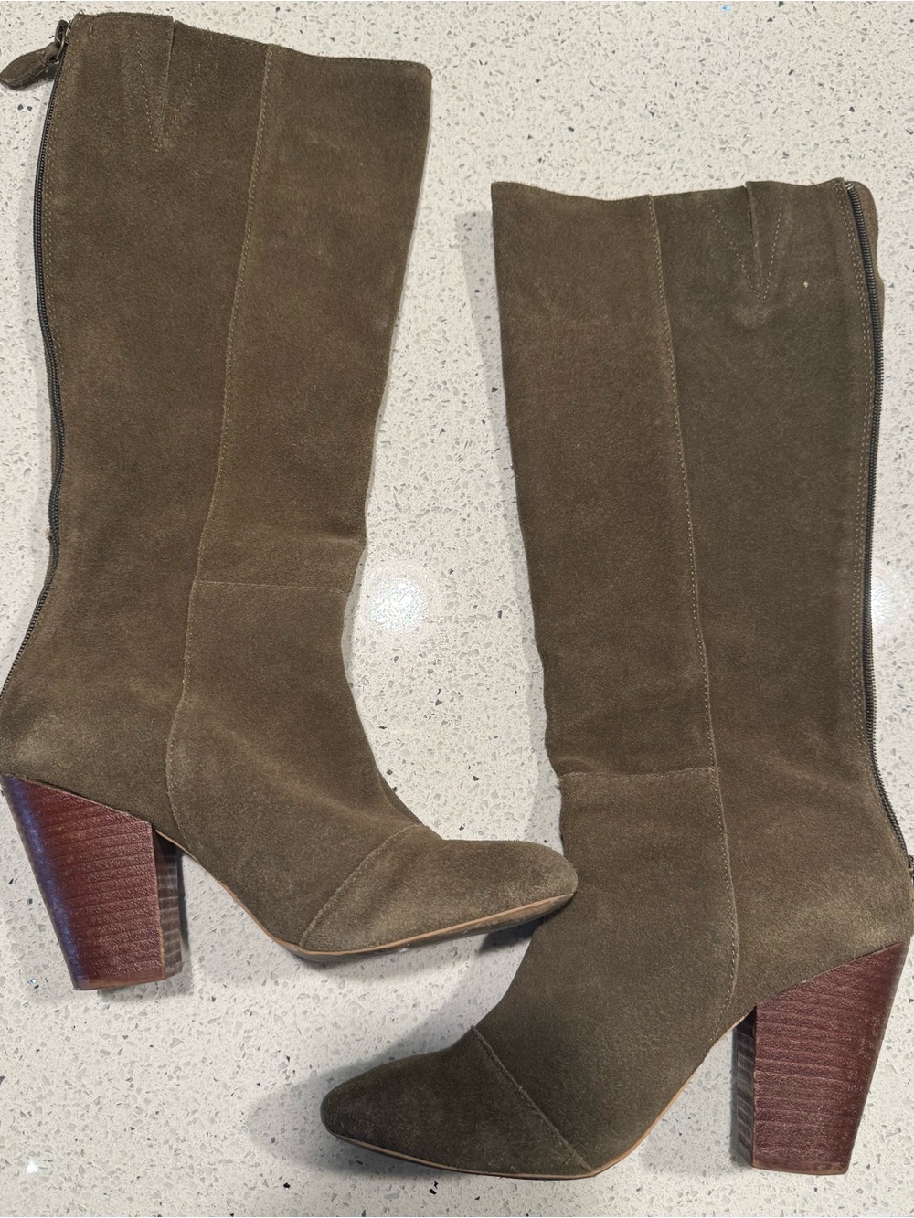 Matisse Anthropologie Olive Suede Knee High Block Heel Boots Size 8